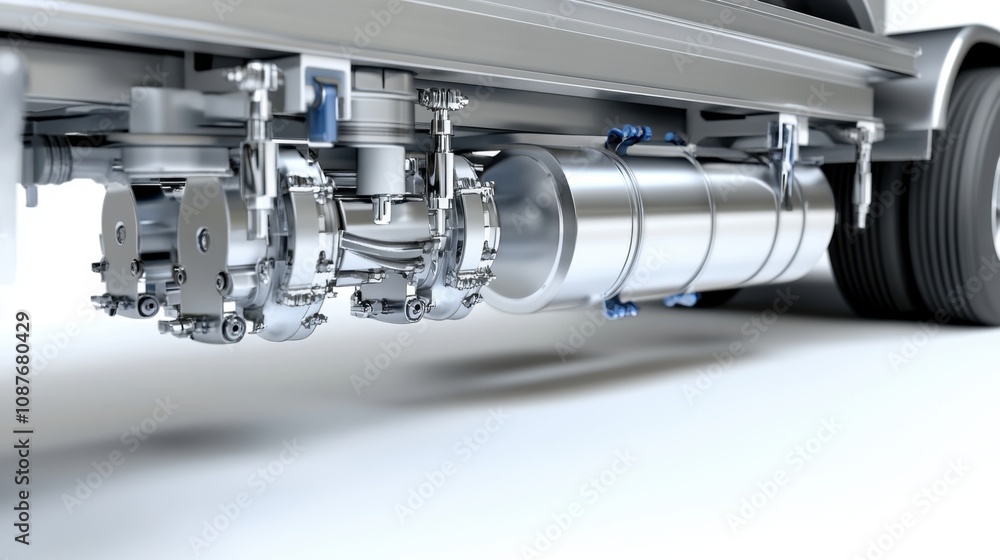 Fototapeta premium Realistic truck undercarriage with visible suspension and axle, capturing industrial strength