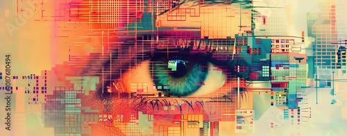 Wallpaper Mural Minimalist print style collage poster, Abstract grunge backdrop, Retro futuristic graphic design style. Torontodigital.ca