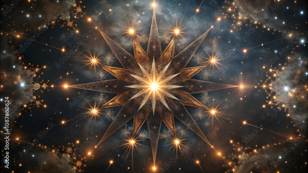 Celestial Starburst Pattern in Night Sky Representing Divine Energy and Guidance. Perfect for: Night sky events, Star-gazing parties, Cosmic ceremonies Celestial Starburst Pattern in Night Sky Representing Divine Energy and Guidance. Perfect for: Night sky events, Star-gazing parties, Cosmic ceremonies