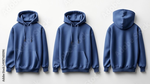 Hooded Tee T-shirt in Royal Blue Color Triple View Mockup. Generative AI photo