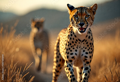 Energetic Cheetah at Sunrise: Symbol of New Beginnings in Cinematic Style photo