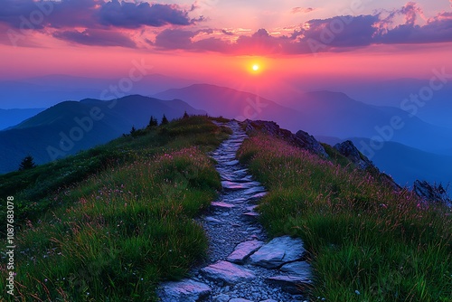 Paints fantastic fall in the Carpathian Mountains. In Gorgany, Mount Igrovets- in September leaves berries and grass shimmering rainbow colors on the background of wild peaks Osmoloda and Old Guty
 photo