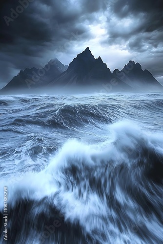 Impressive seascape in Iceland near Stokksnes cape and Vestrahorn Mountain, perfect for photographers.