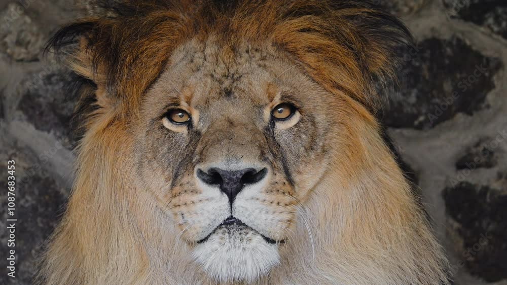 Relaxing lion captured in detailed 4K slow motion, exuding grace and power. Relaxing lion captured in detailed 4K slow motion, exuding grace and power.