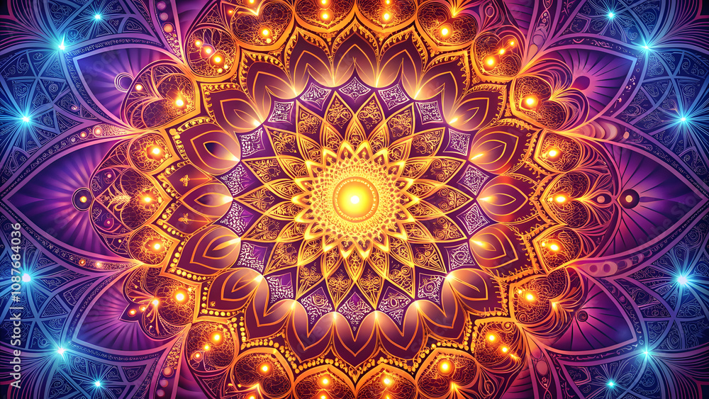 Glowing Orb Suspended in Mid-Air Surrounded by Sacred Geometric Patterns Symbolizing Enlightenment. Perfect for: Sacred geometry workshops, Enlightenment festivals, Cosmic art shows Glowing Orb Suspended in Mid-Air Surrounded by Sacred Geometric Patterns Symbolizing Enlightenment. Perfect for: Sacred geometry workshops, Enlightenment festivals, Cosmic art shows