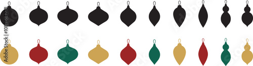christmas ornaments. decorative christmas ball bauble vector set winter holiday season celebrate red green gold light sillhouette illustration design paper lantern finial decorate christmas tree 