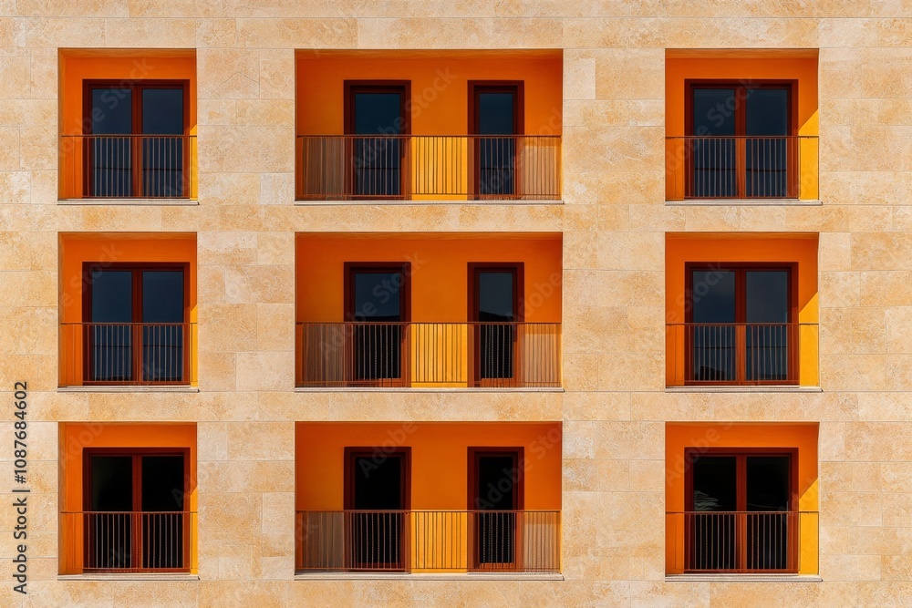 Fototapeta premium Close-up of abstract architectural details in a minimalist building, with repeating rectangular windows