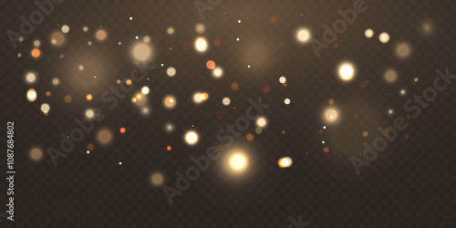 Abstract falling light effects. Magic shimmering dust and glare. Festive background. Golden Rain. 