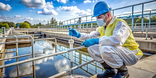 Water Treatment Plant Inspector Sample Collection, PPE, Industrial Safety, Wastewater Treatment water quality, environmental monitoring