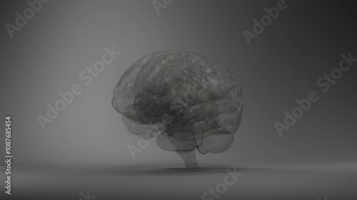 Human Brain with Neurons lighting up monochrome, 3D animation