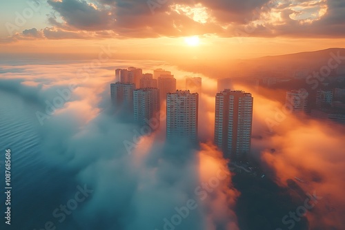 Dubai Marina with colorful sunset in Dubai, United Arab Emirates
 photo