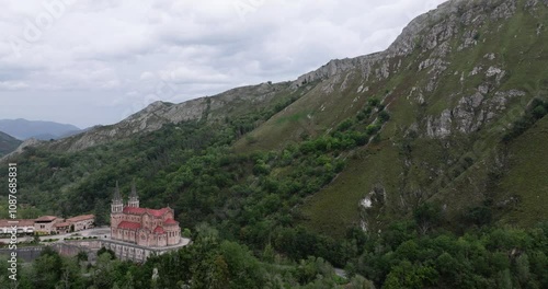 Wallpaper Mural Aerial drone shot of Covadonga Basilica, church in the Cantabrian mountains in Northern Spain, Europe. Shot in 5K ProRes 422 HQ Log Torontodigital.ca