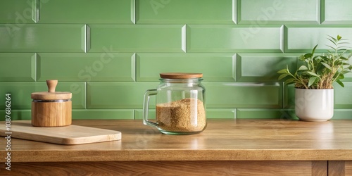 Glass Jar of Grain on Woode...