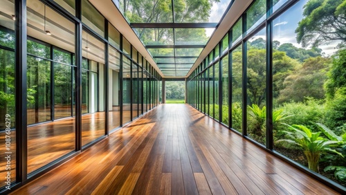 Glass Corridor Wooden Floor...