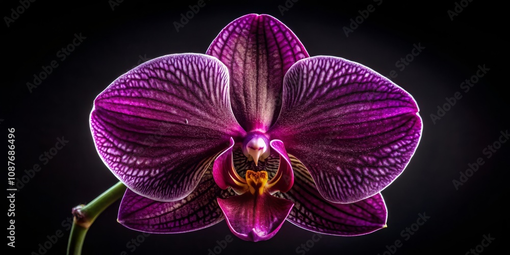 Fototapeta premium Dark Purple Orchid Close-up Macro Photography of Phalaenopsis Flower, Botanical Details, Nature Concept Orchid, Macro Photography