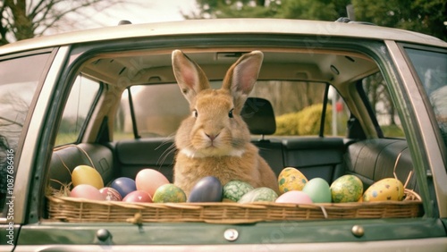 Easter Bunny in Car with Eg...