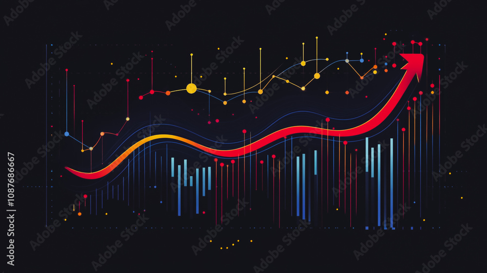 Abstract black background with Colorful charts and graphs with statistics to innovative analyze business potential and forecast future development of companies growth. Abstract black background with Colorful charts and graphs with statistics to innovative analyze business potential and forecast future development of companies growth.