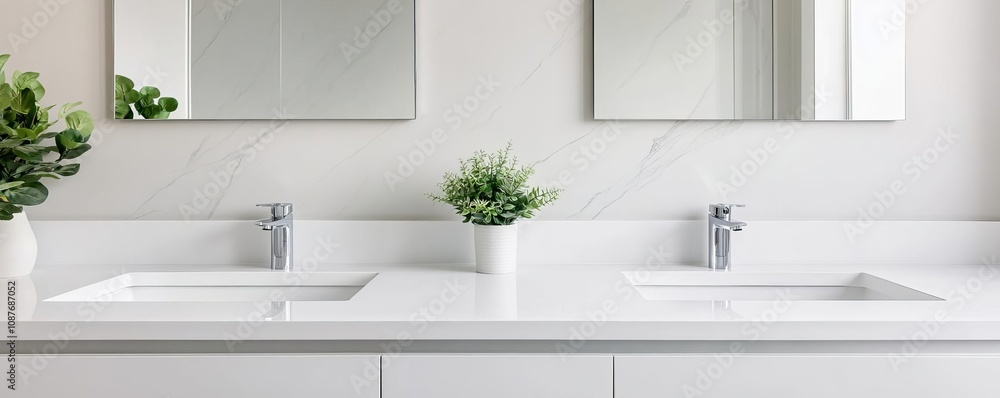 Fototapeta premium Wide double vanity, sleek fixtures, modern and bright design