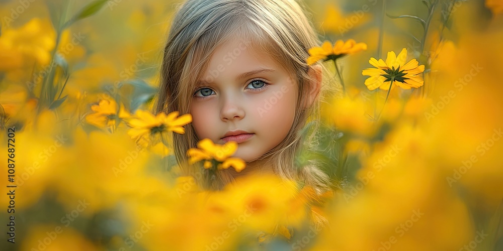Portrait of a young girl surrounded by vibrant yellow flowers, capturing the essence of youth and beauty amidst a stunning field of yellow flowers. A captivating portrait that celebrates nature. Portrait of a young girl surrounded by vibrant yellow flowers, capturing the essence of youth and beauty amidst a stunning field of yellow flowers. A captivating portrait that celebrates nature.