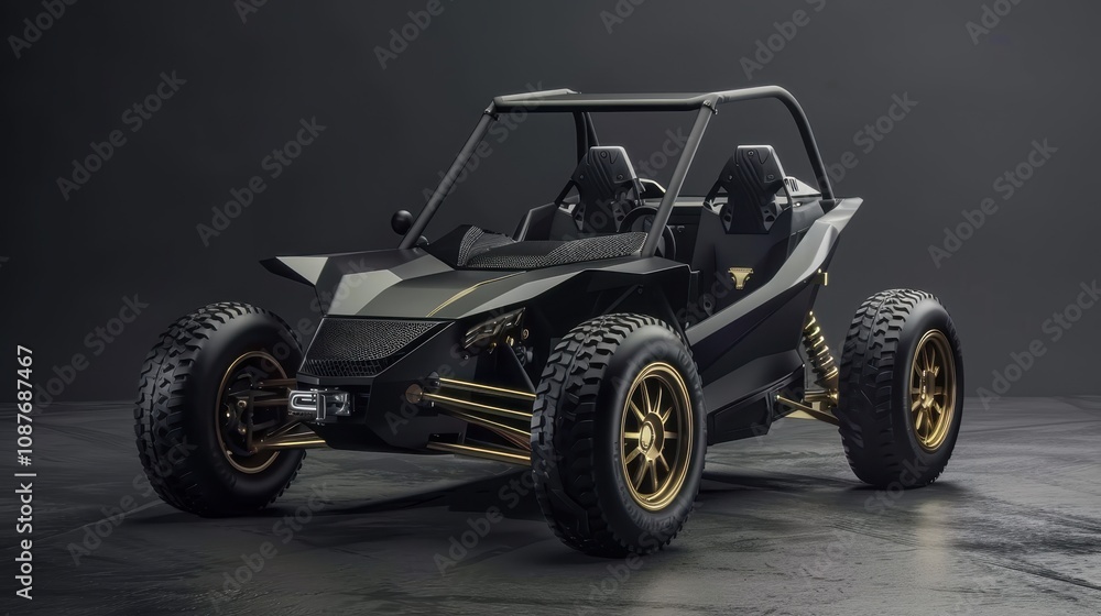 Car with a powerful motor, designed for fast driving. Black car with gold details, a high-performance 4x4 vehicle. Car with a powerful motor, designed for fast driving. Black car with gold details, a high-performance 4x4 vehicle.