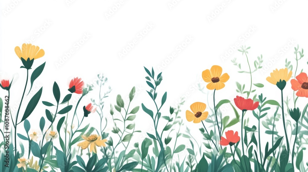 Fototapeta premium Vibrant Wildflowers: A Floral Border Illustration