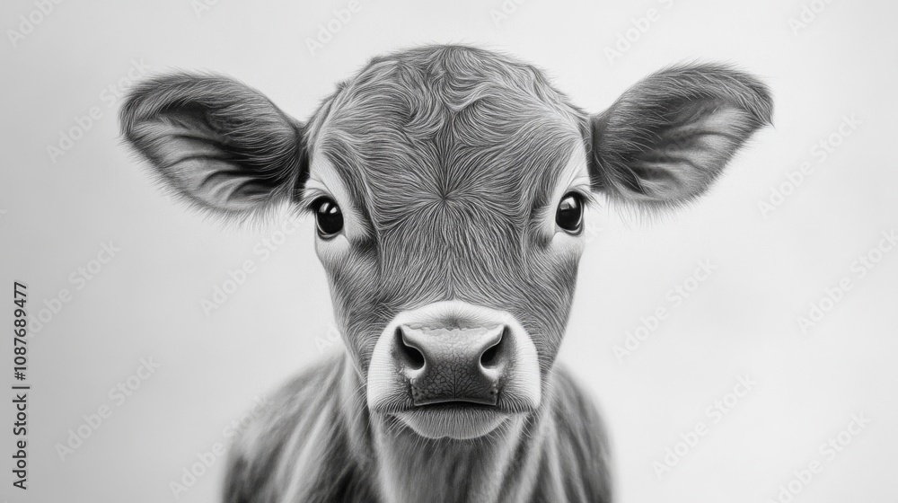 Close-up Portrait of a Calf - Black and White Animal Photography Close-up Portrait of a Calf - Black and White Animal Photography