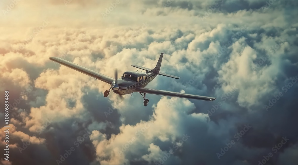 A small airplane flying through the clouds A small airplane flying through the clouds
