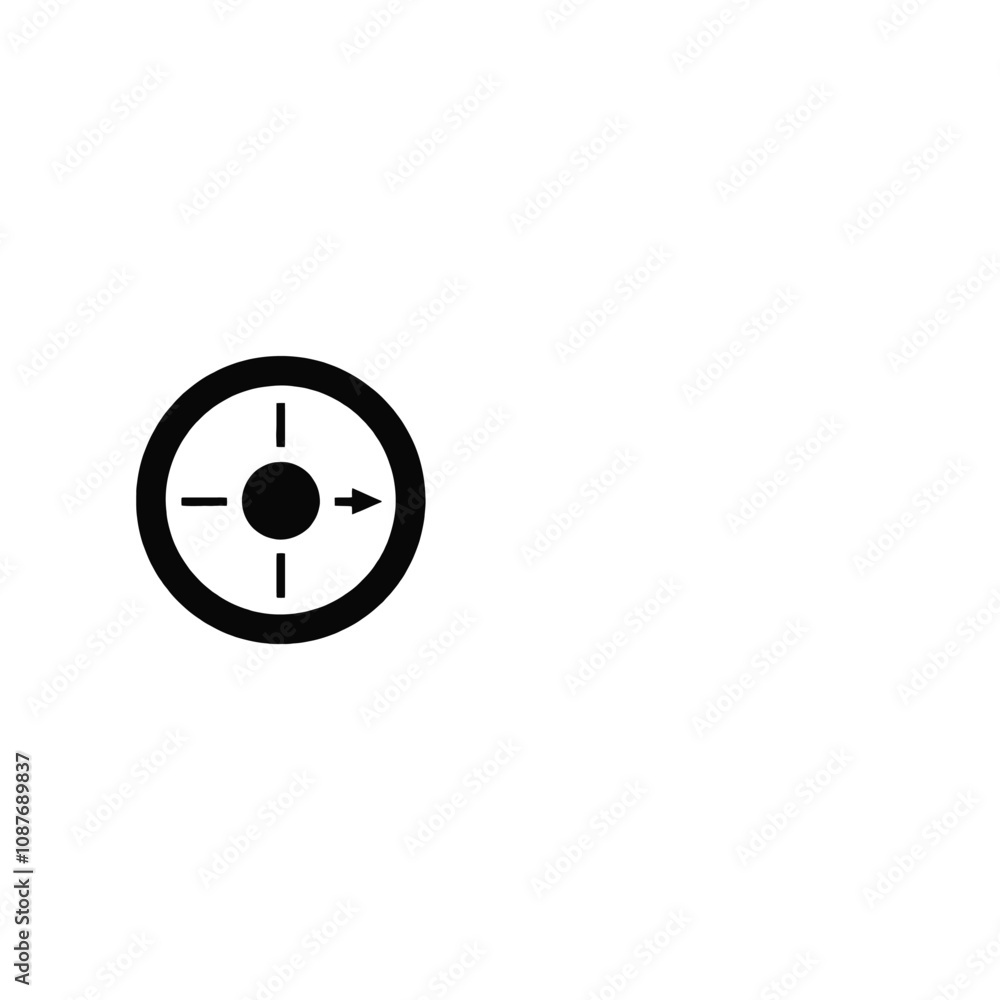 two circular icons, one in black and one in white. The black icon on the left is a circular target with an arrow in the center. two circular icons, one in black and one in white. The black icon on the left is a circular target with an arrow in the center.
