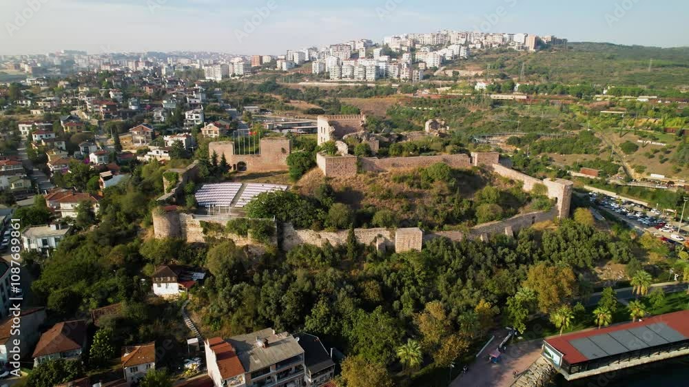 Eskihisar Castle in Gebze. Kocaeli City, Turkey. Aerial view with drone. Eskihisar Castle in Gebze. Kocaeli City, Turkey. Aerial view with drone.