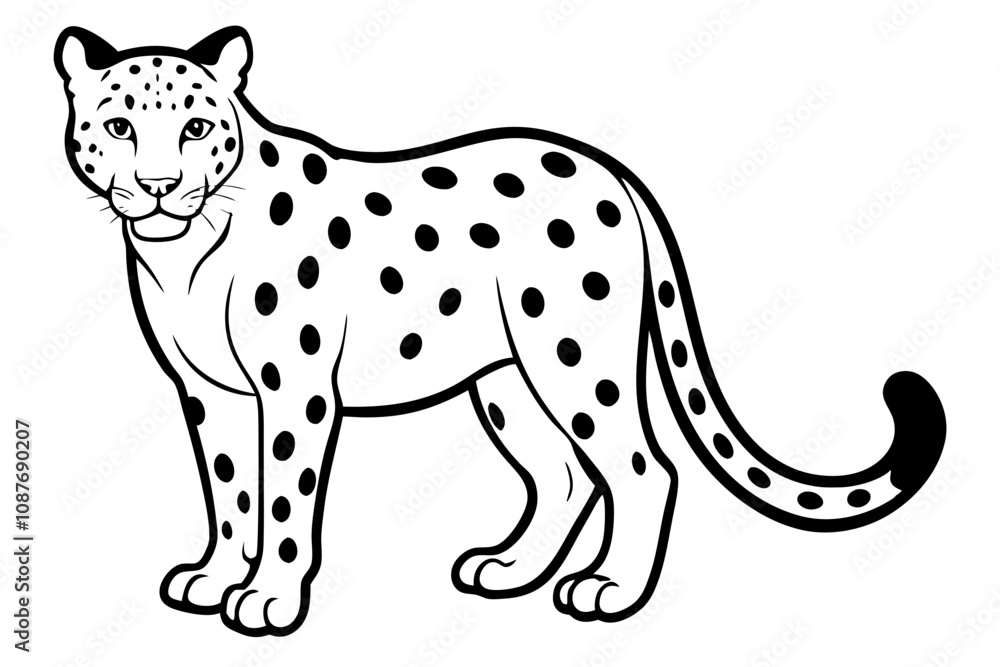 Fototapeta premium Elegant Line Silhouette Drawing of a Snow Leopard Minimalist Animal Art