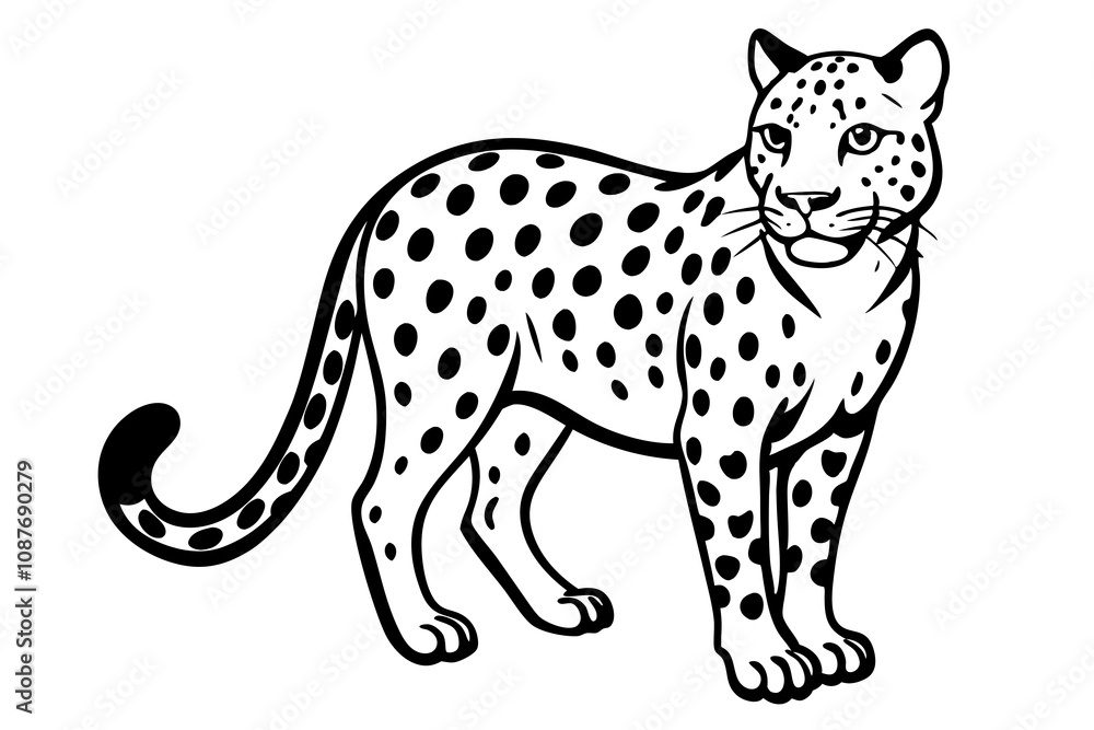 Elegant Line Silhouette Drawing of a Snow Leopard Minimalist Animal Art