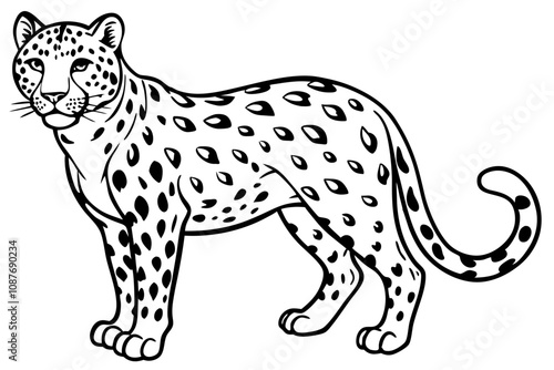 Elegant Line Silhouette Drawing of a Snow Leopard Minimalist Animal Art photo