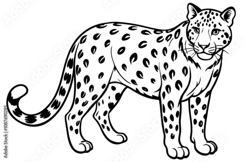 Elegant Line Silhouette Drawing of a Snow Leopard Minimalist Animal Art