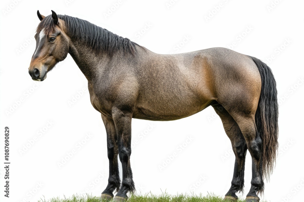 Mixed breed of Spanish and Arabian Full body horse, 8 years old, portrait standing against white background Mixed breed of Spanish and Arabian Full body horse, 8 years old, portrait standing against white background