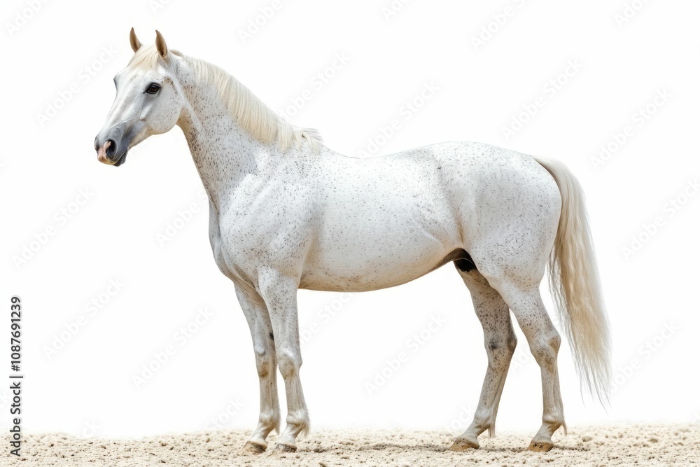 Mixed breed of Spanish and Arabian Full body horse, 8 years old, portrait standing against white background Mixed breed of Spanish and Arabian Full body horse, 8 years old, portrait standing against white background