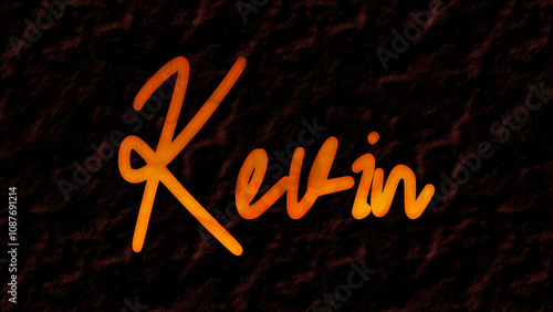 3D fire text effect of name Kevin on dark background. photo