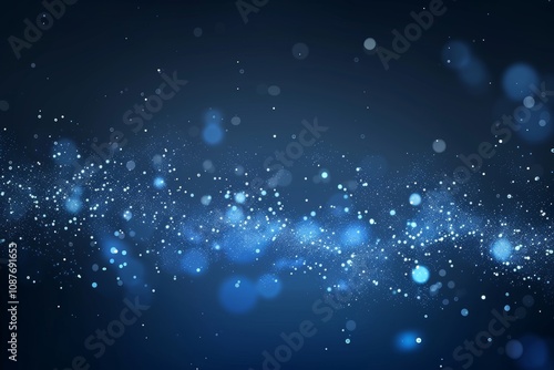 Abstract background with dark blue tones and glowing particles.