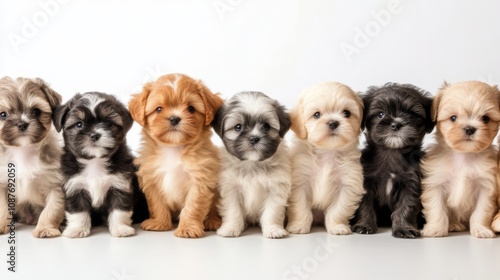 Adorable Puppies Sitting in a Row - Cute Pet Photography photo