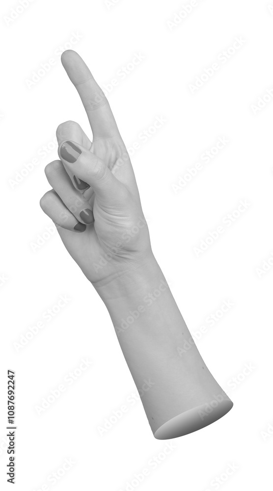Female hand with index finger pointing upward, isolated on a white background. Gesture indicating direction, attention, or recommendation. Professional and confident sign for Female hand with index finger pointing upward, isolated on a white background. Gesture indicating direction, attention, or recommendation. Professional and confident sign for