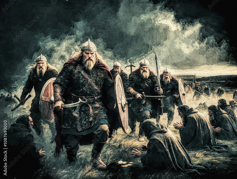 Wikinger überfallen Lindisfarne während eines gewaltigen Sturms im Jahr 793 nach Christus