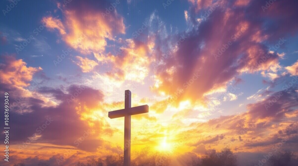 Cross Silhouette Against a Dramatic Sunset Sky Cross Silhouette Against a Dramatic Sunset Sky