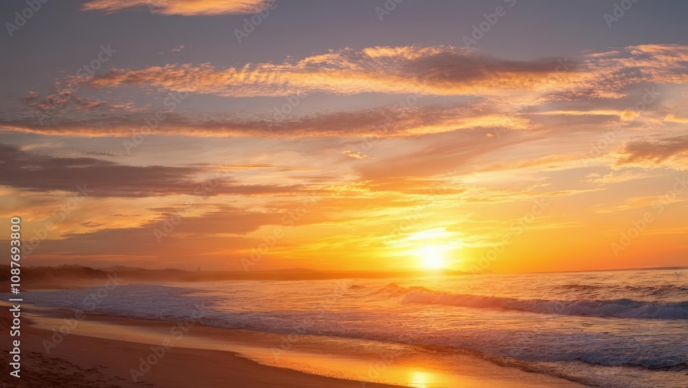 Naklejka premium Sunsets of Serene beach sun tropical ocean