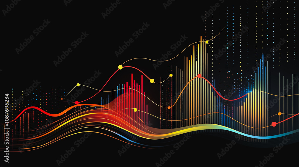 Naklejka premium Abstract black background with Colorful charts and graphs with statistics to innovative analyze business potential and forecast future development of companies growth.