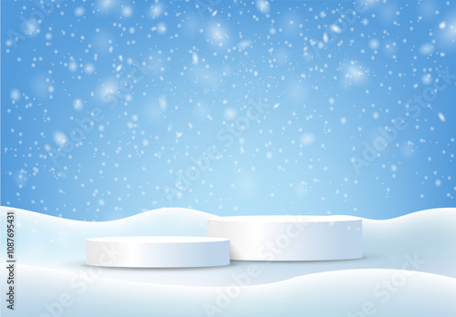 Christmas Background And White Podiums