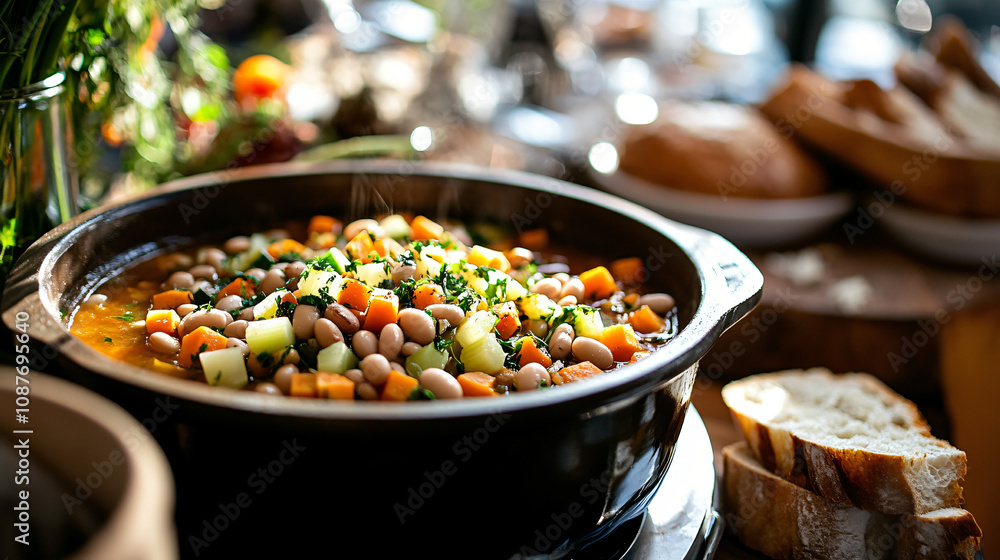 A warming autumn stew with roasted butternut squash, carrots, celery, and beans, simmered in a savory broth and served with sourdough bread. A warming autumn stew with roasted butternut squash, carrots, celery, and beans, simmered in a savory broth and served with sourdough bread.