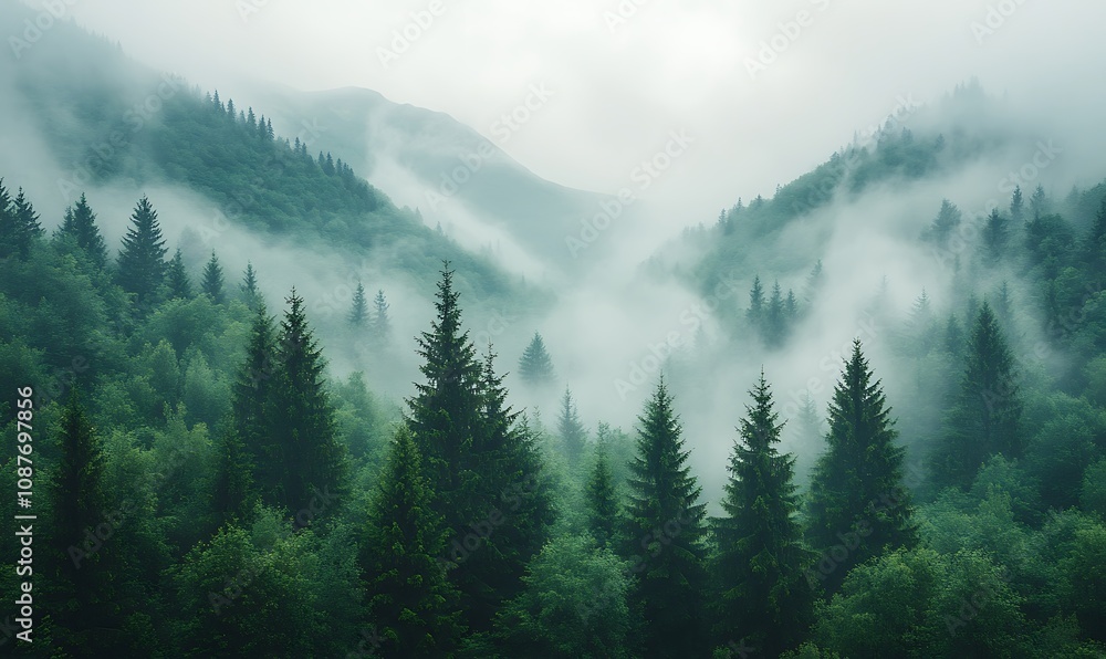 trees and fog in a spring morning in the mountains
trees and fog in a spring morning in the mountains