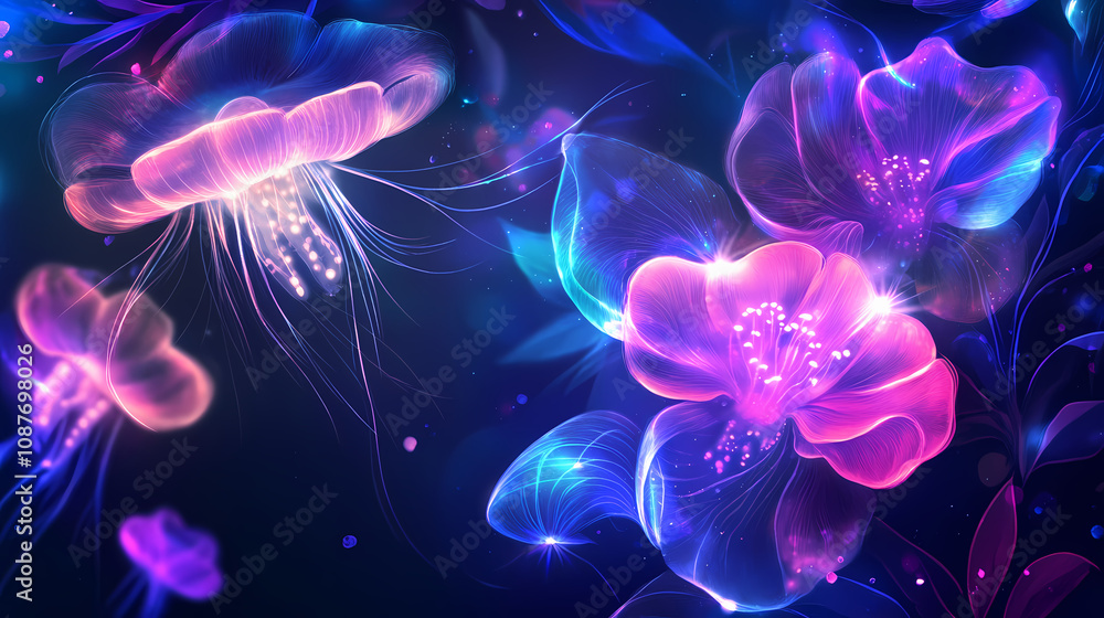 Elegant floral design with a luminous glow. Luminous Jellyfish Bloom. Illustration Elegant floral design with a luminous glow. Luminous Jellyfish Bloom. Illustration