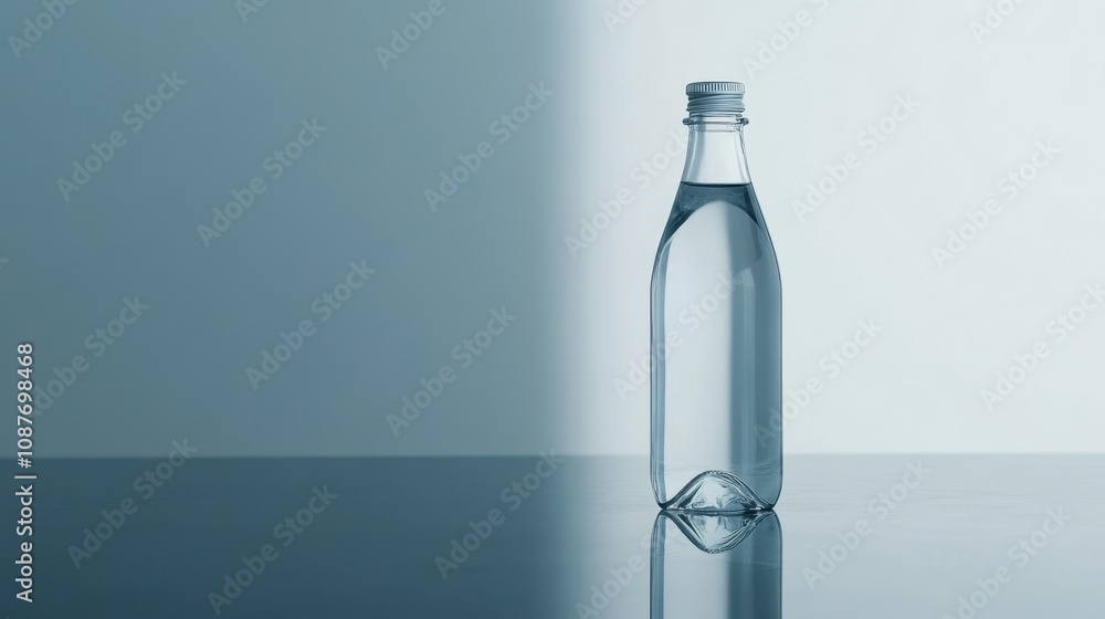 Clear Water Bottle on Minimalist Background Clear Water Bottle on Minimalist Background