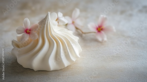 Delicate Meringue with Pink Flowers - A Culinary Masterpiece