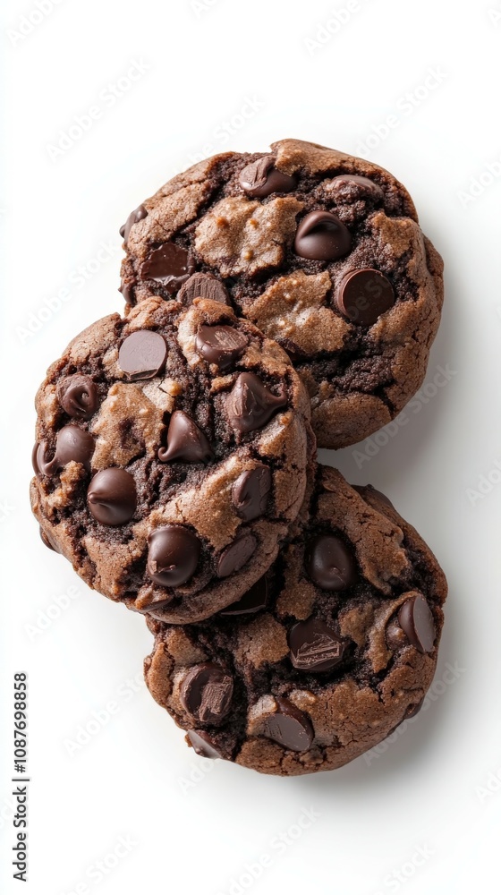 Fototapeta premium Deliciously baked chocolate cookies stacked on a white surface